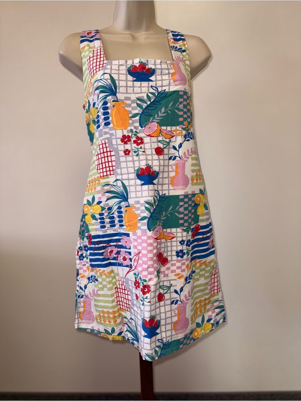 Japna (Small) Colorful Garden & Fruit Pattern Linen Midi Dress with Pockets